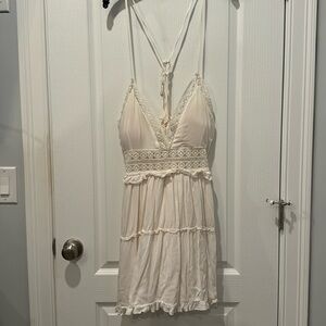 XL Juniors Faded Rose Lace up Corset back White Dress